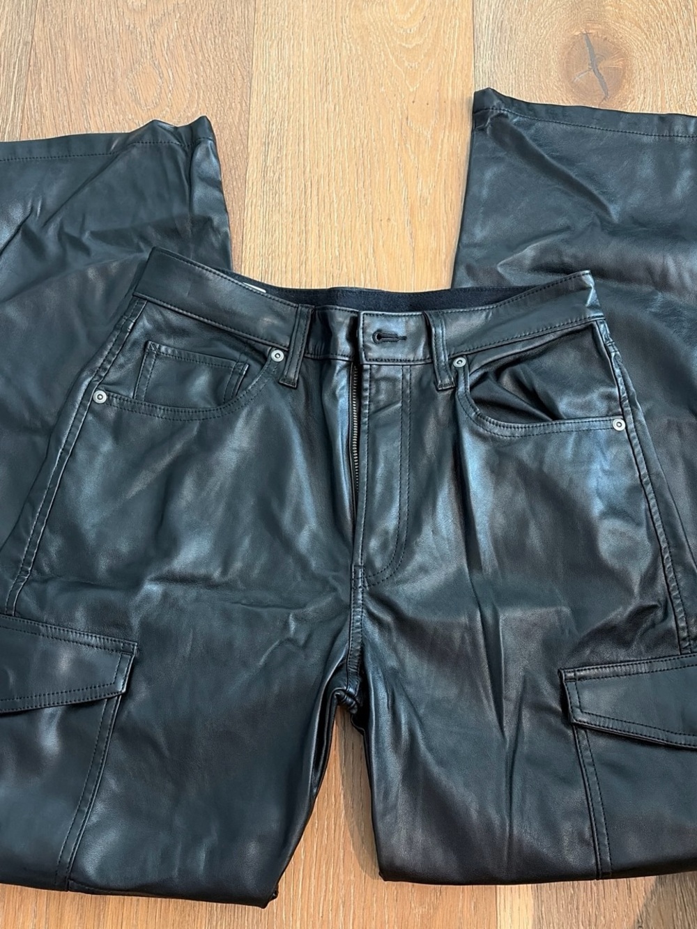 GAP Black Wide‑Leg Faux Leather Cargo Pants